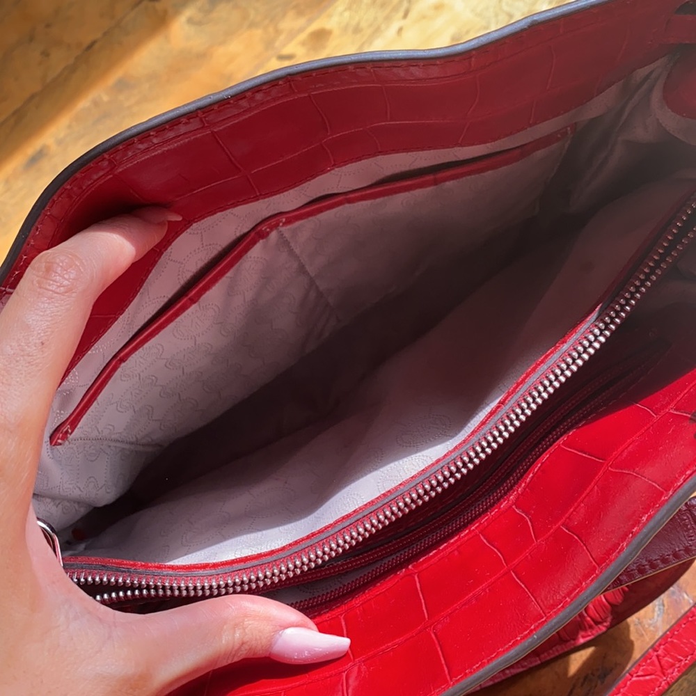 Michael Kors Red Croc-Embossed Satchel - Picture 6 of 7